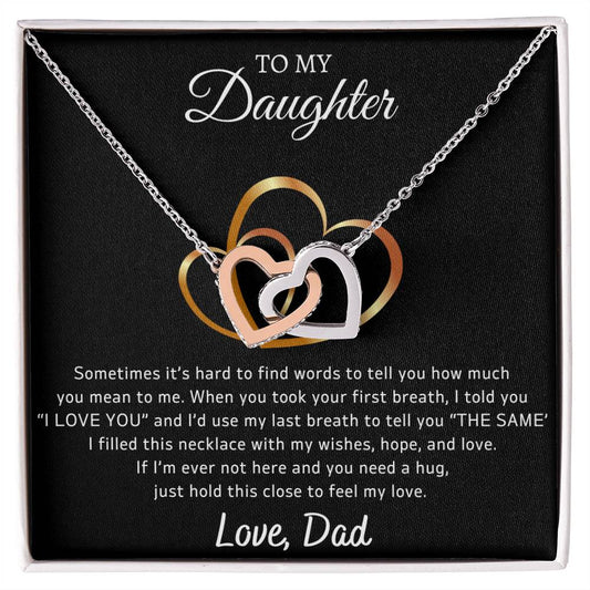 To My Daughter Interlocking Hearts Necklace, Gift For Daughter From Dad, Daughter Father Necklace | MC-DT009-A